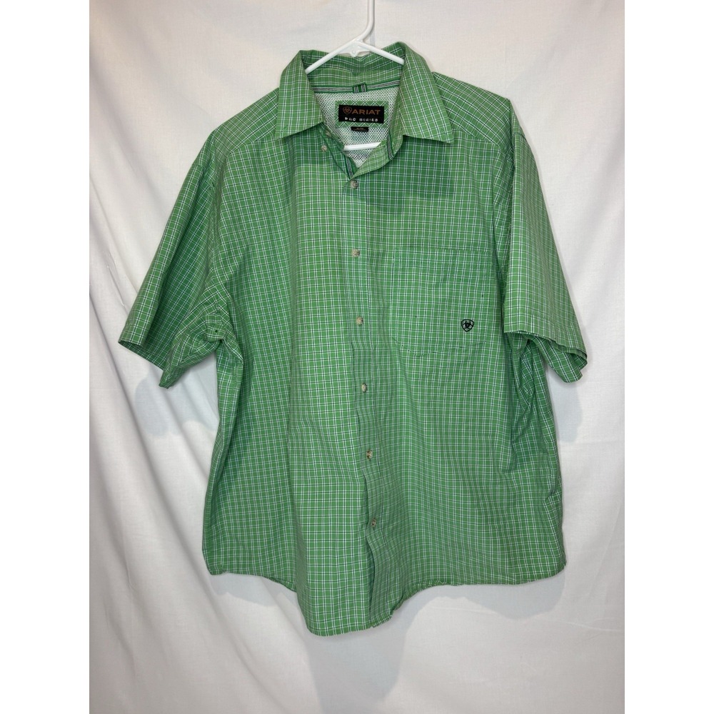 Ariat Pro Series Shirt Men's XL Green Plaid Short Sleeve Western Vent Mesh